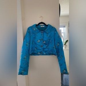 Blue patterned silk-style jacket